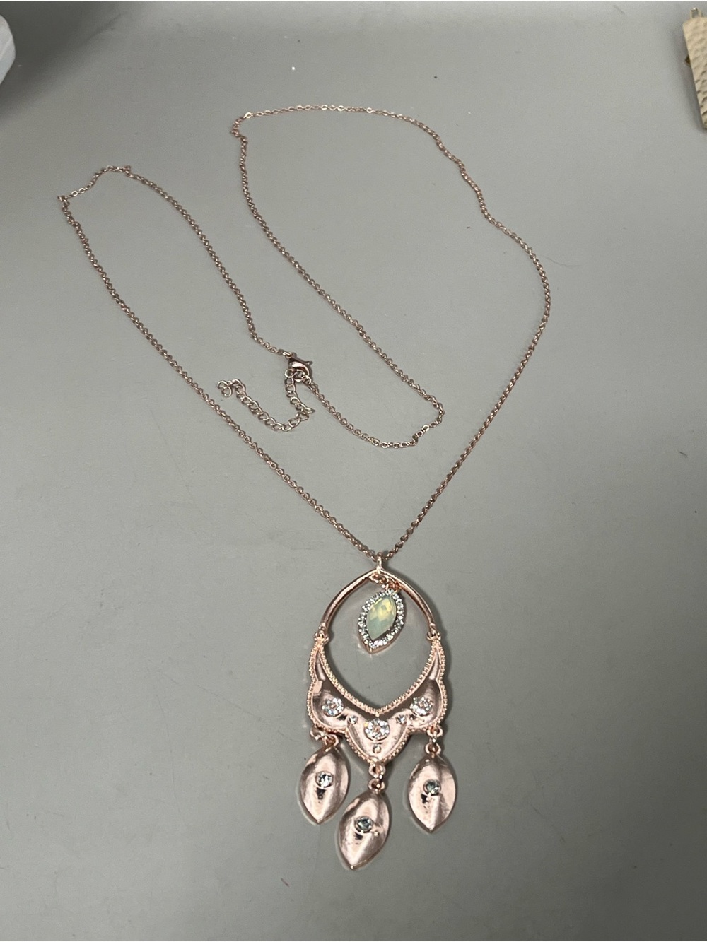 Rose Gold Tone Boho Chandelier Pendant Necklace Opal Marquise Crystal Dangle